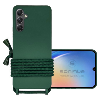 Θήκη Πλάτης Σιλικόνης με Λουράκι για Samsung Galaxy A35 5G - Χρώμα: Σκούρο Πράσινο