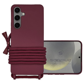 Θήκη Πλάτης Σιλικόνης με Λουράκι για Samsung Galaxy S24 Ultra - Χρώμα: Μπορντό