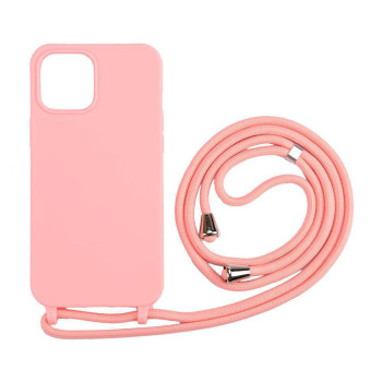 Θήκη Σιλικόνης με Λουράκι για Apple iPhone 14 Plus - Χρώμα: Ροζ Θήκη Σιλικόνης με Λουράκι για Apple iPhone 14 Plus - Χρώμα: Ροζ