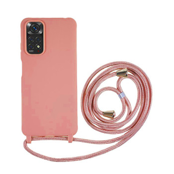 Θήκη Πλάτης Σιλικόνης με Λουράκι για Xiaomi Redmi Note 12 Pro Plus - Χρώμα: Ροζ