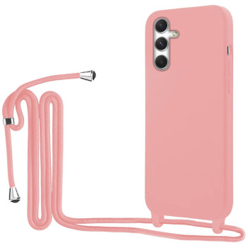 Θήκη Πλάτης Σιλικόνης με Λουράκι για Samsung Galaxy A35 5G - Χρώμα: Ροζ