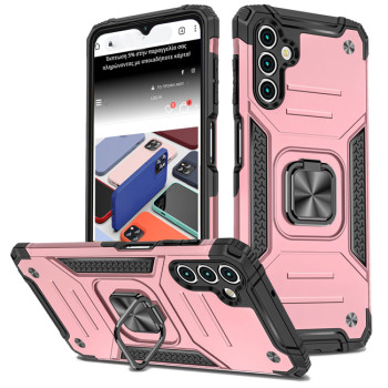Σκληρή Θήκη Πλάτης New Armor με Βάση Στήριξης για Samsung Galaxy A55 - Χρώμα: Ρόζ Χρυσό