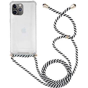 Θήκη Σιλικόνης Πλάτης Antishock με Ασπρόμαυρο Λουράκι & Προστασία Κάμερας για iPhone 13 Pro - Χρώμα: Διάφανο