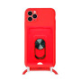 Θήκη Σιλικόνης με Λουράκι & Υποδοχή Κάρτας με Προστασία Κάμερας για iPhone 11 - Χρώμα: Κόκκινο