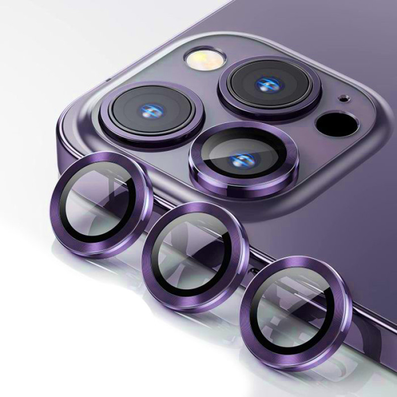 Full Glue Tζαμάκι Προστασίας Πίσω Κάμερας με Μεταλλικό Πλαίσιο για Apple iPhone 14/14 Plus - Χρώμα: Λιλά