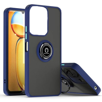 Θήκη Πλάτης Σιλικόνης Matte με Δαχτυλίδι για Xiaomi Redmi Note 14 4G - Χρώμα: Σκούρο Μπλε