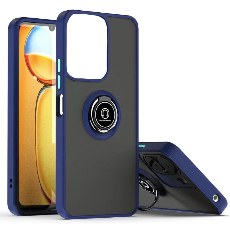 Θήκη Πλάτης Σιλικόνης Matte με Δαχτυλίδι για Xiaomi Redmi Note 14 4G - Χρώμα: Σκούρο Μπλε