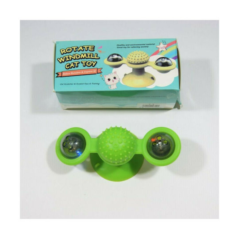 Παιχνίδι Γάτας Περιστρεφόμενο με Βεντούζα & 2 LED Φωτάκια - Χρώμα: Πράσινο