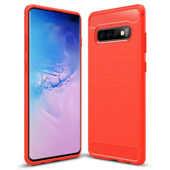 Θήκη Πλάτης Σιλικόνης Carbon για Samsung Galaxy S10 Plus - Χρώμα: Κόκκινο