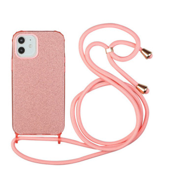 Θήκη Πλάτης Σιλικόνης με Λουράκι & Glitter για Apple iPhone 13 Pro - Χρώμα: Ροζ Θήκη Πλάτης Σιλικόνης με Λουράκι & Glitter για Apple iPhone 13 Pro - Χρώμα: Ροζ