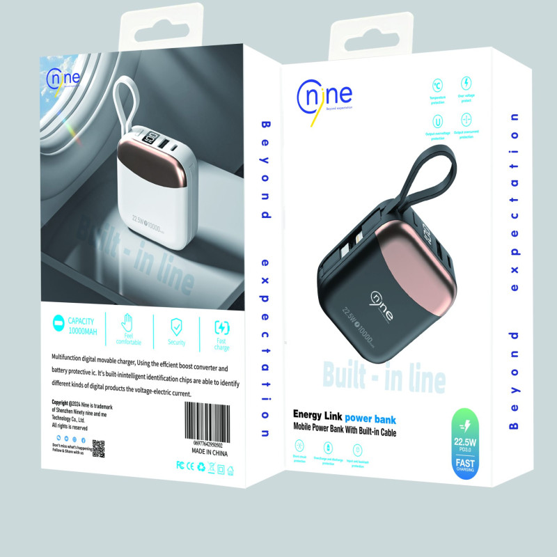NINE R56J 22.5W Mini Power Bank Γρήγορης Φόρτισης με Καλώδια Type-C & Lightning 10000mAh - Χρώμα: Μπλε