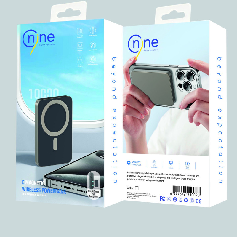 NINE E61B 15W Wireless MagSafe Power Bank με 20W Type-C Είσοδο & Έξοδο 10000mAh - Χρώμα: Cool Black
