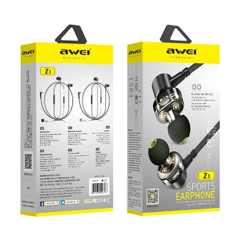 Awei Z1 Ενσύρματα Ακουστικά Wired Earphones Sport Dual Dynamic Drivers Headset - Χρώμα: Μαύρο Awei Z1 Ενσύρματα Ακουστικά Wired Earphones Sport Dual Dynamic Drivers Headset - Χρώμα: Μαύρο