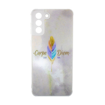 Θήκη Πλάτης Πλαστική με Σχέδια για Samsung Galaxy S21 Plus - Χρώμα: Λευκό με Χρωματιστό Φτερό