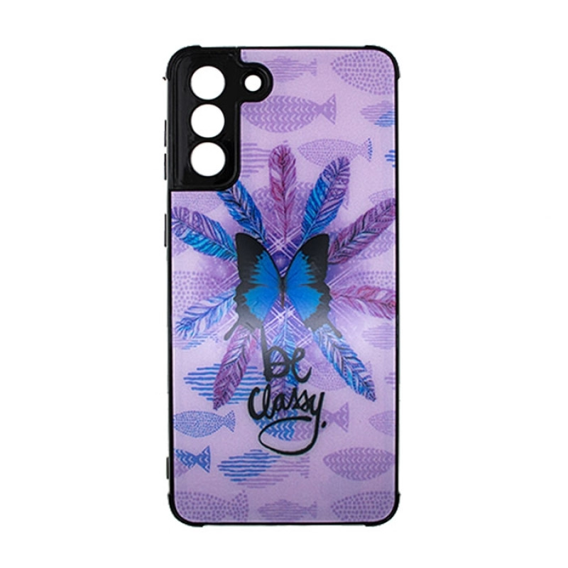 Θήκη Πλάτης Πλαστική με Σχέδια για Samsung Galaxy S21 Plus - Χρώμα: Μωβ με Πεταλούδα