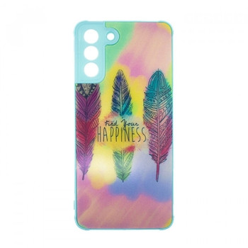 Θήκη Πλάτης Πλαστική με Σχέδια για Samsung Galaxy S21 Plus - Χρώμα: Γαλάζιο με Φτέρα