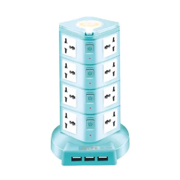 RELIFE RL-315A 4 Στρώσεων Πρίζα Ασφαλείας Πολλαπλών Λειτουργιών με Ευρωπαϊκό Βύσμα - Χρώμα: Γαλάζιο