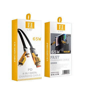 LOL L-207 PD 65W 4-in-1 Καλώδιο Φόρτισης & Μεταφοράς Δεδομένων Male USB Lightning/USB Type-C σε Female USB Type-A/USB Type-C 1m - Χρώμα: Κίτρινο LOL L-207 PD 65W 4-in-1 Καλώδιο Φόρτισης & Μεταφοράς Δεδομένων Male USB Lightning/USB Type-C σε Female USB Type-A/USB Type-C 1m - Χρώμα: Κίτρινο