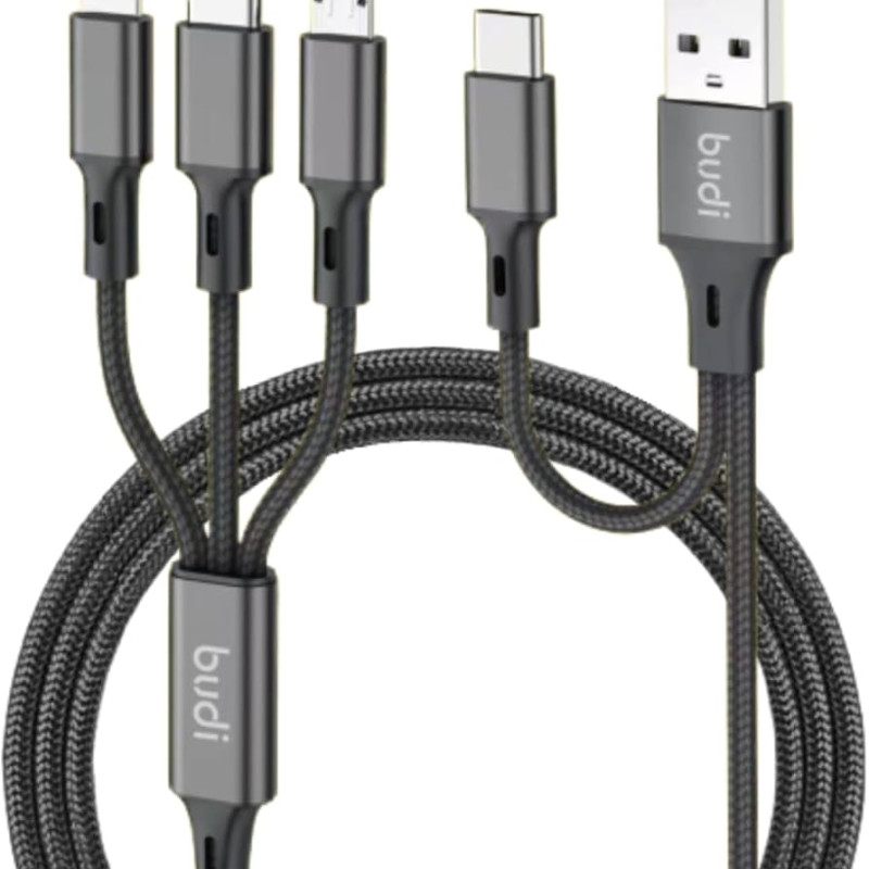 Budi (DC203T512B) 6-in-1 Καλώδιο Φόρτισης & Μεταφοράς Δεδομένων 2.4A - Χρώμα: Μαύρο