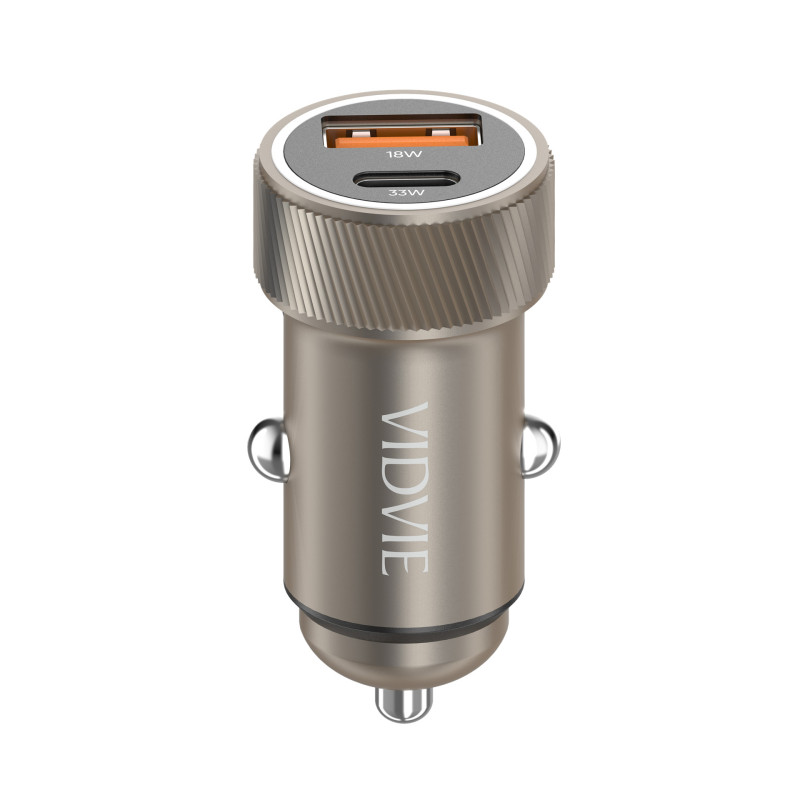 VIDVIE CC542C&C Φορτιστής Αυτοκινήτου με 18W Θύρα USB-A & 30W 2x Θύρες USB Type-C με 60W Καλώδιο Type-C σε Type C - Χρώμα: Χρυσό