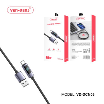 VEN-DENS VD-DCN03 18W Καλώδιο Φόρτισης & Μεταφοράς Δεδομένων με Οθόνη - LCD - USB-A σε Type-C 1m - Χρώμα: Μαύρο VEN-DENS VD-DCN03 18W Καλώδιο Φόρτισης & Μεταφοράς Δεδομένων με Οθόνη - LCD - USB-A σε Type-C 1m - Χρώμα: Μαύρο