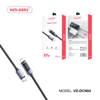 VEN-DENS VD-DCN04 27W Καλώδιο Φόρτισης & Μεταφοράς Δεδομένων με Οθόνη - LCD - USB-C σε Lightning (1m) - Χρώμα: Μαύρο VEN-DENS VD-DCN04 27W Καλώδιο Φόρτισης & Μεταφοράς Δεδομένων με Οθόνη - LCD - USB-C σε Lightning (1m) - Χρώμα: Μαύρο