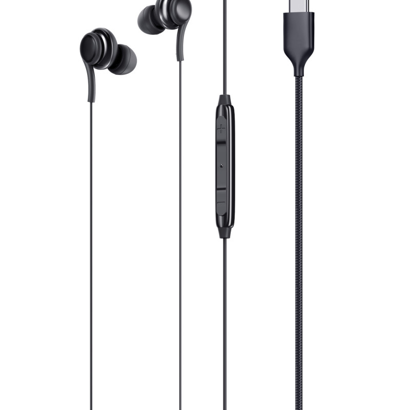 TUQIN QI34 Handsfree Ακουστικά με Βύσμα Type-C με Κουμπιά Ελέγχου Έντασης - Χρώμα: Μαύρο