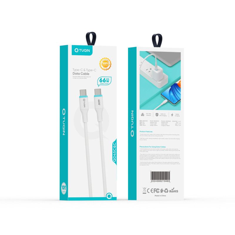 TUQIN QD45 66W Καλώδιο USB-C σε USB-C για Γρήγορη Φόρτιση 1m - Χρώμα: Λευκό