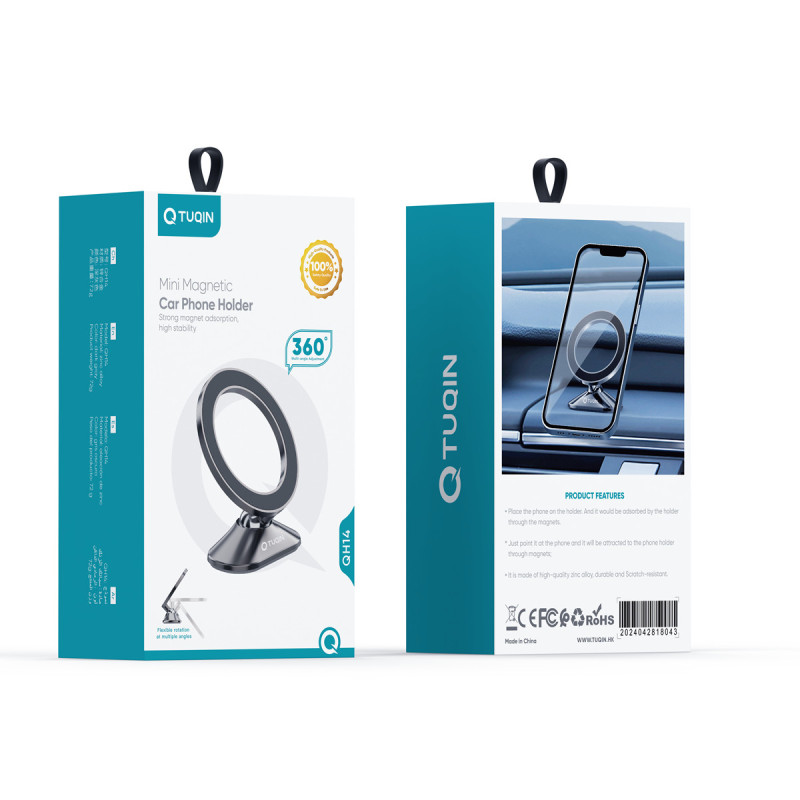 TUQIN QH14 Μίνι Μαγνητική Βάση Αυτοκινήτου με Περιστροφή 360 Μοιρών - Χρώμα: Γκρι