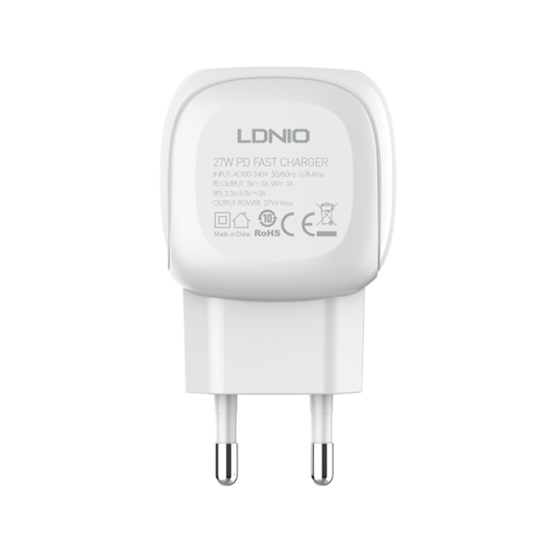 LDNIO A1206C Φορτιστής με Θύρα USB-C & Καλώδιο Type-C σε Lightning 27W Power Delivery - Χρώμα: Λευκό