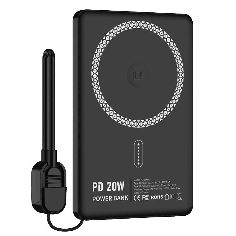 NINE A36 PLUS 15W Magsafe Power Bank Γρήγορης Φόρτισης για Smartwatch & Airpods 5000mAh - Χρώμα: Μαύρο