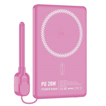 NINE A36 PLUS 15W Magsafe Power Bank Γρήγορης Φόρτισης για Smartwatch & Airpods 5000mAh - Χρώμα: Ροζ