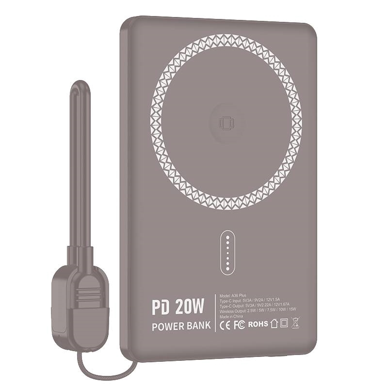 NINE A36 PLUS 15W Magsafe Power Bank Γρήγορης Φόρτισης για Smartwatch & Airpods 5000mAh - Χρώμα: Χρυσό