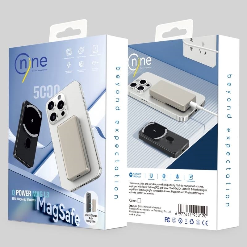 NINE L3A 15W Wireless Magsafe Power Bank  Γρήγορης Φόρτισης & Θύρα Type-C Έξοδος 5000mAh - Χρώμα: Χρυσό