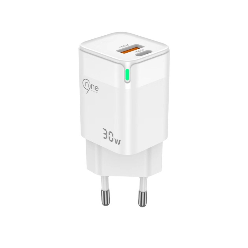NINE C44 Φορτιστής Χωρίς Καλώδιο GaN με Θύρα USB-A & Θύρα USB-C 30W Quick Charge 3.0 - Χρώμα: Λευκό