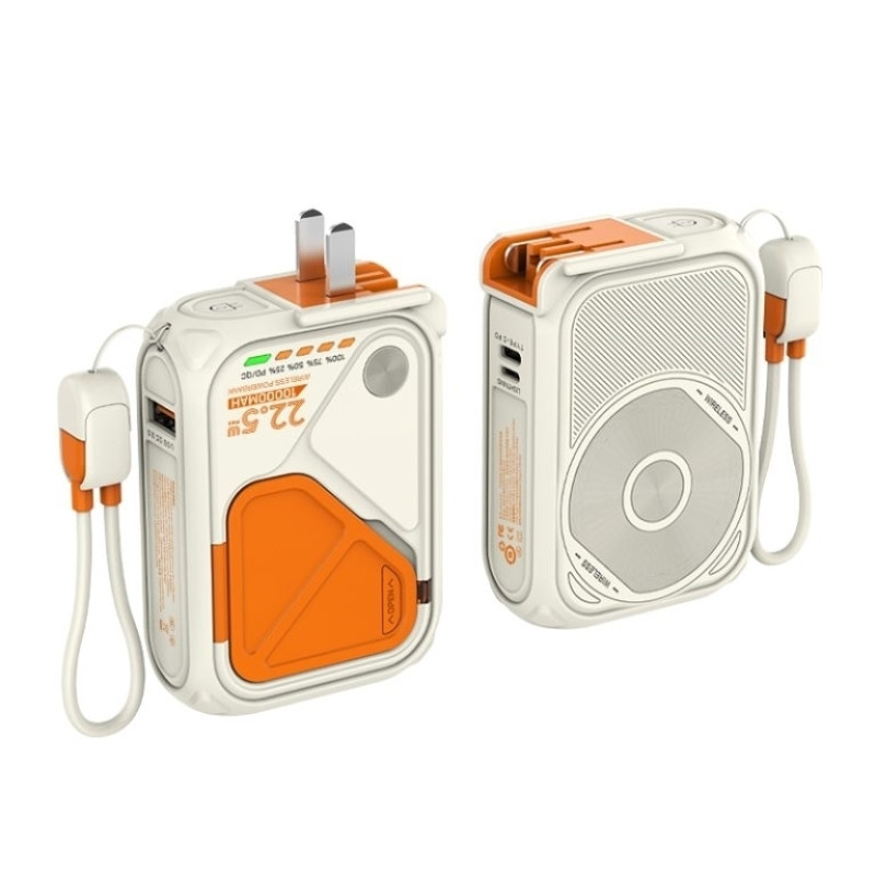 NINE G35 22.5W Wireless Power Bank Γρήγορης Φόρτισης Magsafe με 2x Θύρες: Type-C & Lightning 10000mAh - Χρώμα: Μπεζ / Πορτοκαλί