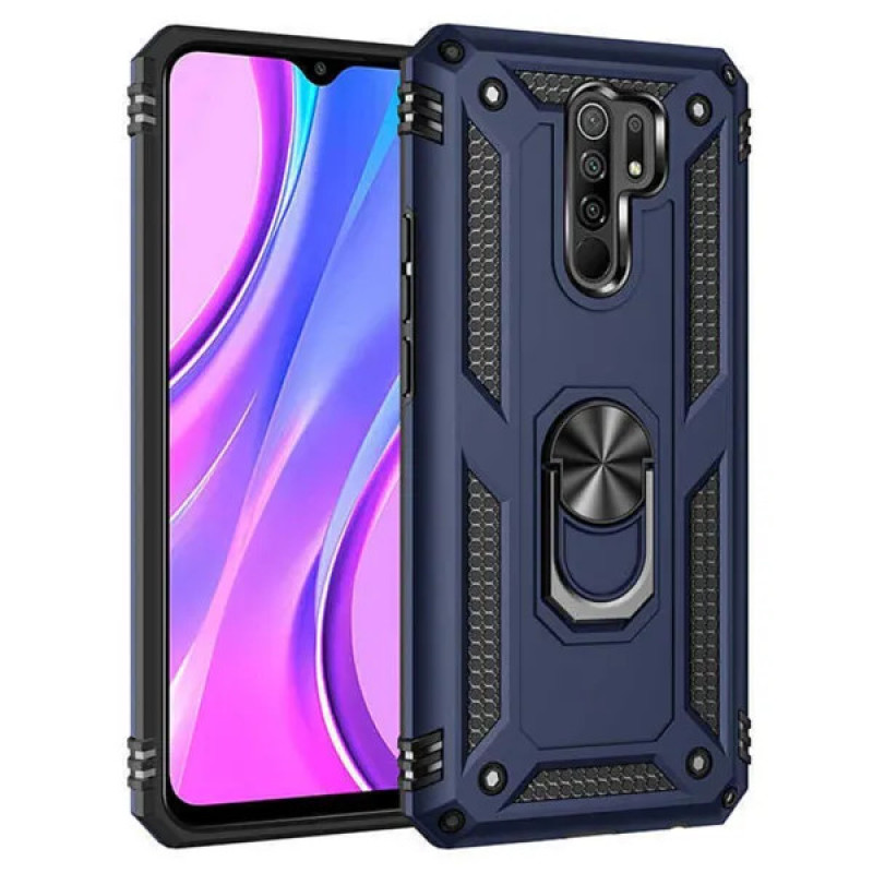 Σκληρή Θήκη Πλάτης Armor με Βάση Στήριξης για Xiaomi Redmi 9 - Χρώμα: Σκούρο Μπλέ