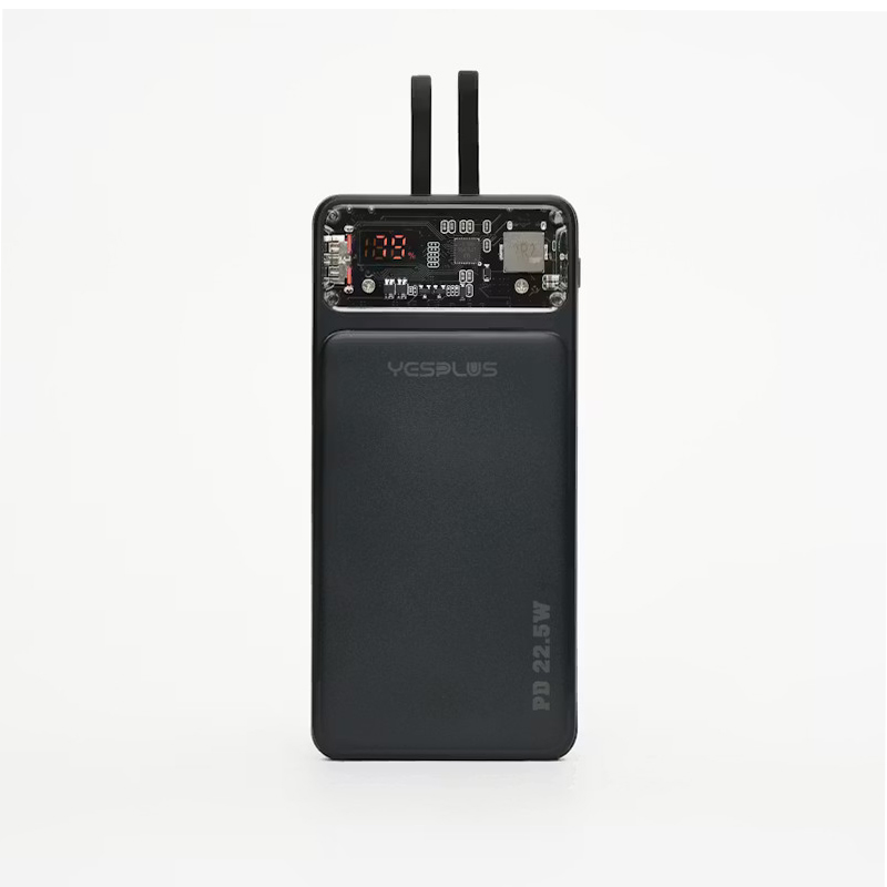 YESPLUS YS-917 22.5W Power Bank με Θύρες 2 Εξόδους & 2 Εισόδους με Ενσωματωμένα Καλώδια 10000mAh - Χρώμα: Μαύρο