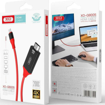 XO GB-005 HDMI 1.4 Cable HDMI male - USB-C male 2m - Χρώμα: Κόκκινο XO GB-005 HDMI 1.4 Cable HDMI male - USB-C male 2m - Χρώμα: Κόκκινο