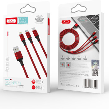 XO NB173 ΄Καλώδιο Braided USB σε Lightning / Type-C / Micro USB 2.4A 1.2m - Χρώμα: Κόκκινο XO NB173 ΄Καλώδιο Braided USB σε Lightning / Type-C / Micro USB 2.4A 1.2m - Χρώμα: Κόκκινο