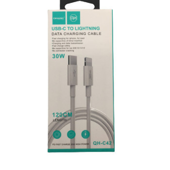 QIHANG QH-C42 30W USB 3.2 Καλώδιο USB-C Male σε Lightning 1.2m - Χρώμα: Άσπρο QIHANG QH-C42 30W USB 3.2 Καλώδιο USB-C Male σε Lightning 1.2m - Χρώμα: Άσπρο