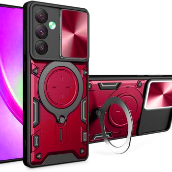 Σκληρή Θήκη Πλάτης Armor με Βάση Στήριξης και Προστασία Κάμερας για Samsung Galaxy A14 - Χρώμα: Κόκκινο