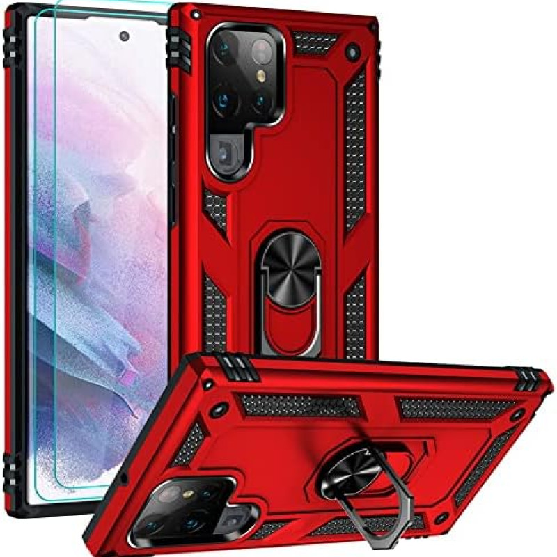 Σκληρή Θήκη Πλάτης Armor με Βάση Στήριξης για Samsung Galaxy S22 Ultra - Χρώμα: Κόκκινο