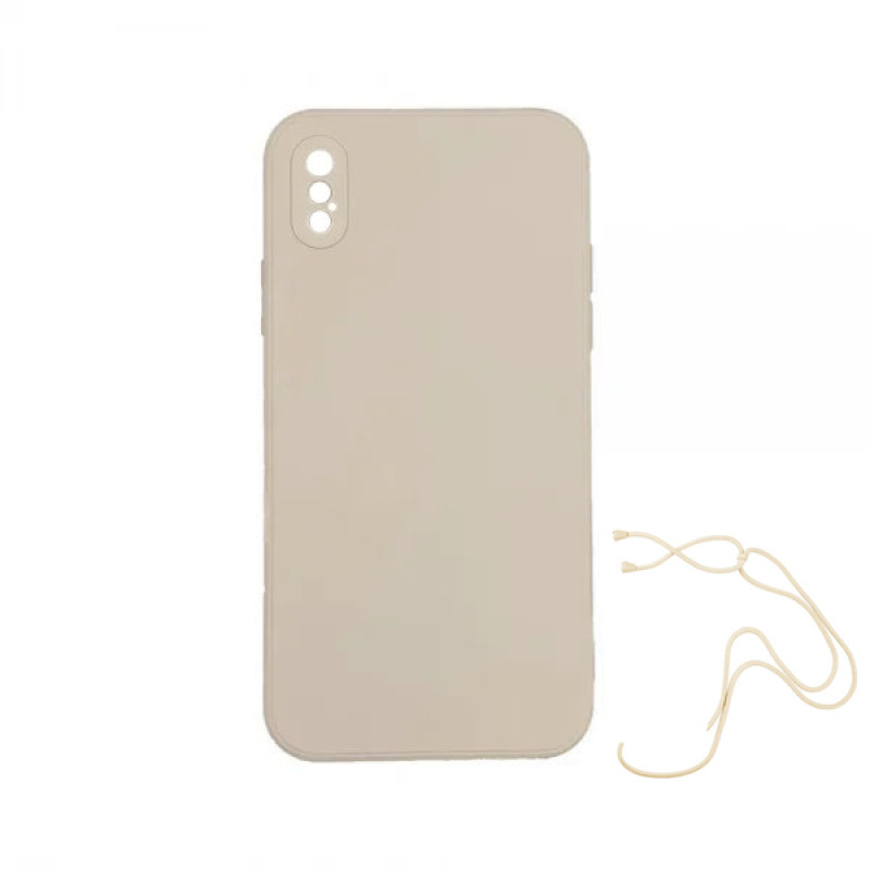 Θήκη Σιλικόνης με Λουράκι & Προστασία Κάμερας για iPhone XS Max - Χρώμα: Μπεζ