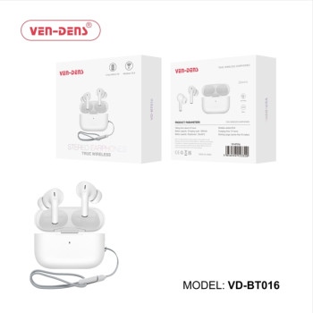 VEN-DENS VD-BT016 Ασύρματα Bluetooth Ακουστικά με Θήκη Φόρτισης True Wireless Stereo Earbuds - Χρώμα: Λευκό