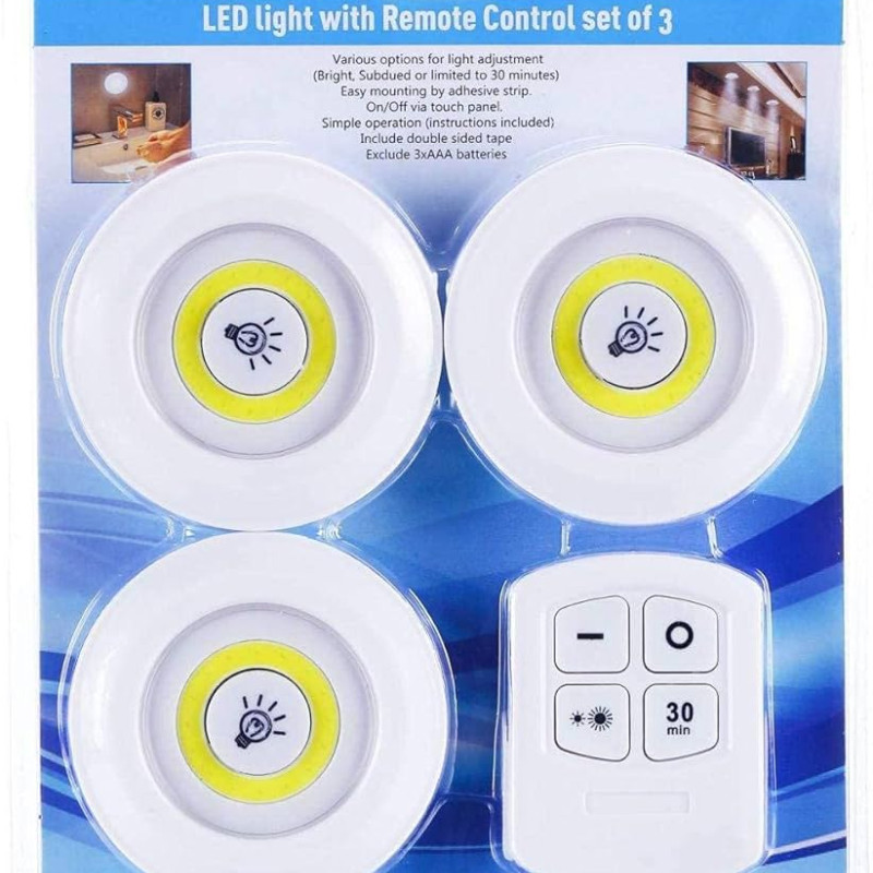 Φωτιστικά LED με Τηλεχειριστήριο & Χρονοδιακόπτη 30 Λεπτών 3τμχ - Χρώμα: Λευκό