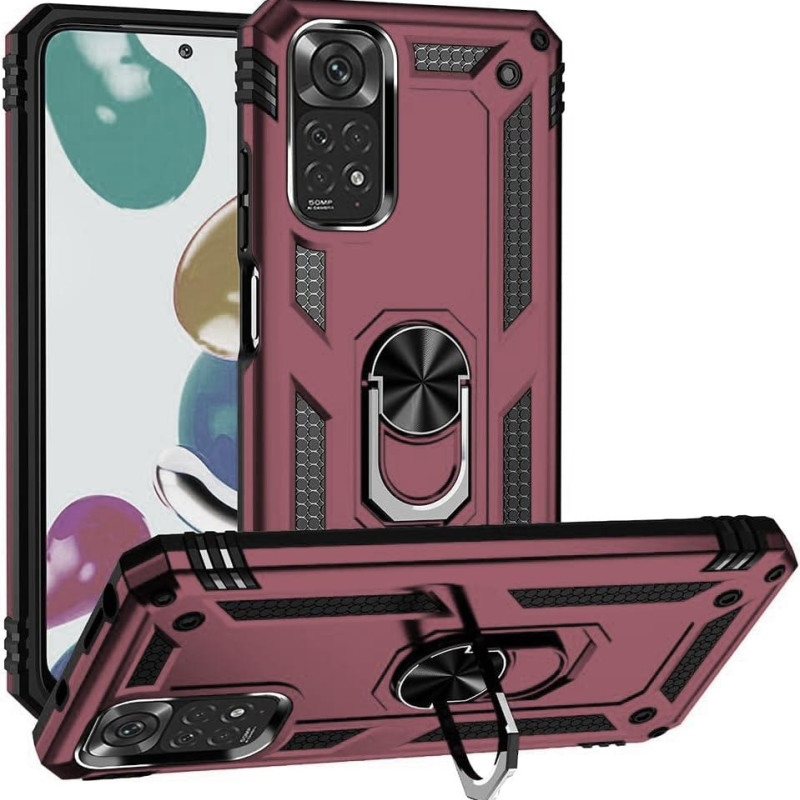 Σκληρή Θήκη Πλάτης Armor με Βάση Στήριξης για Xiaomi Redmi Note 11S - Χρώμα: Μπορντό
