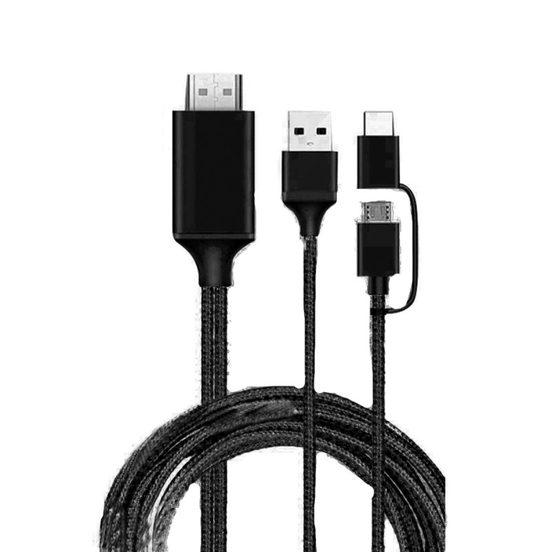 Lightning / Micro USB / Type-C σε HDMI HDTV AV Καλώδιο Αντάπτορας FR iPhone iPad 765 Plus 2m - Χρώμα: Μαύρο