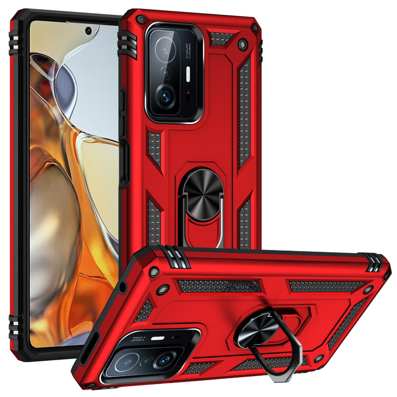 Σκληρή Θήκη Πλάτης Armor με Βάση Στήριξης για Xiaomi Redmi Note 10 Pro - Χρώμα: Κόκκινο