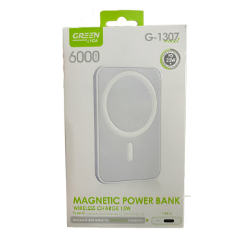 GREEN LYCA MagSafe Power Bank 20W με Θύρα USB-C 6000mAh- Χρώμα: Λευκό